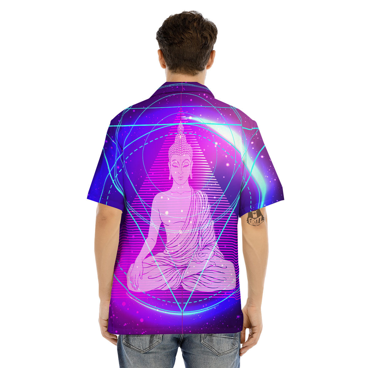 Buddha Teal And Purple Print Men's Hawaiian Shirt-grizzshop