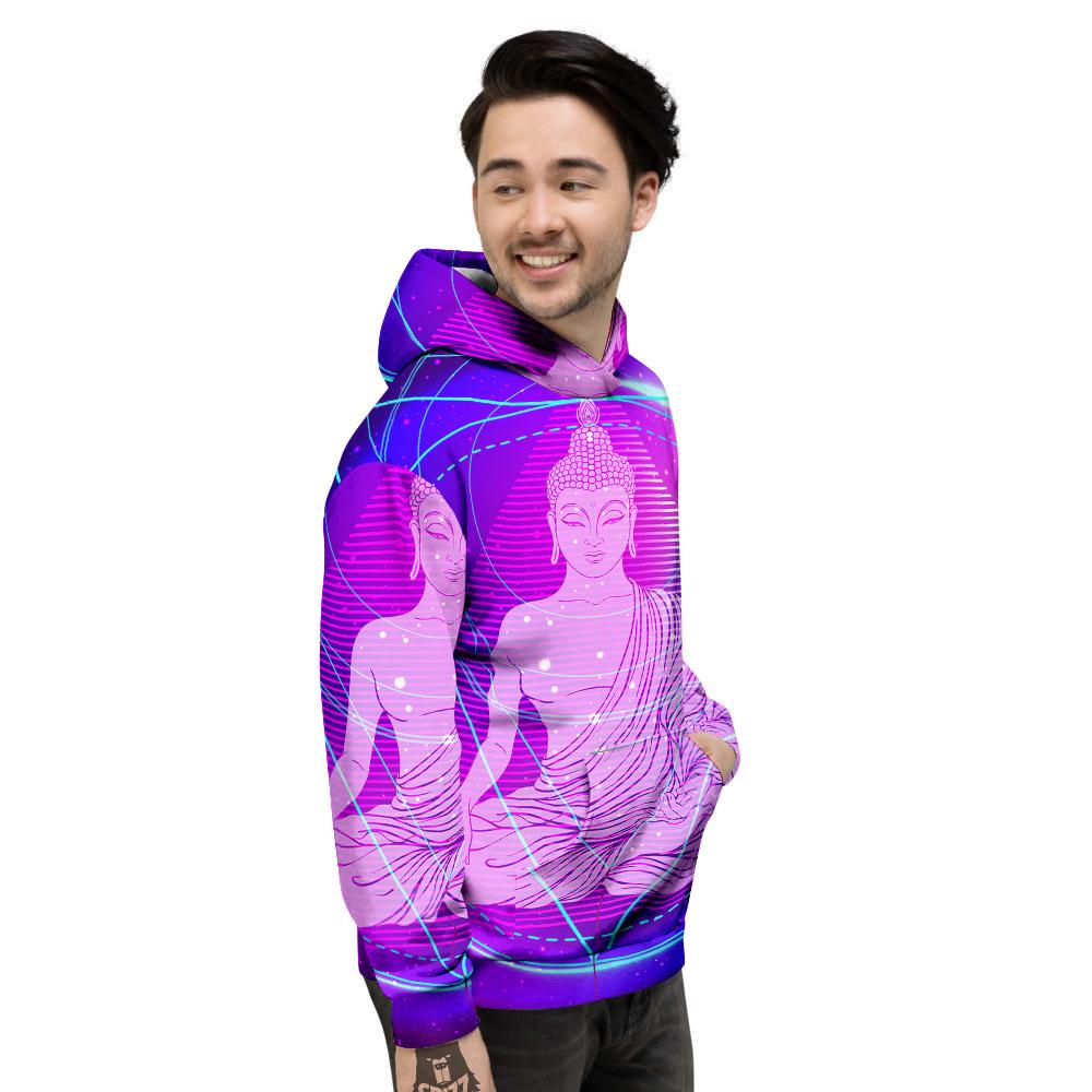 Buddha Teal And Purple Print Men's Hoodie-grizzshop