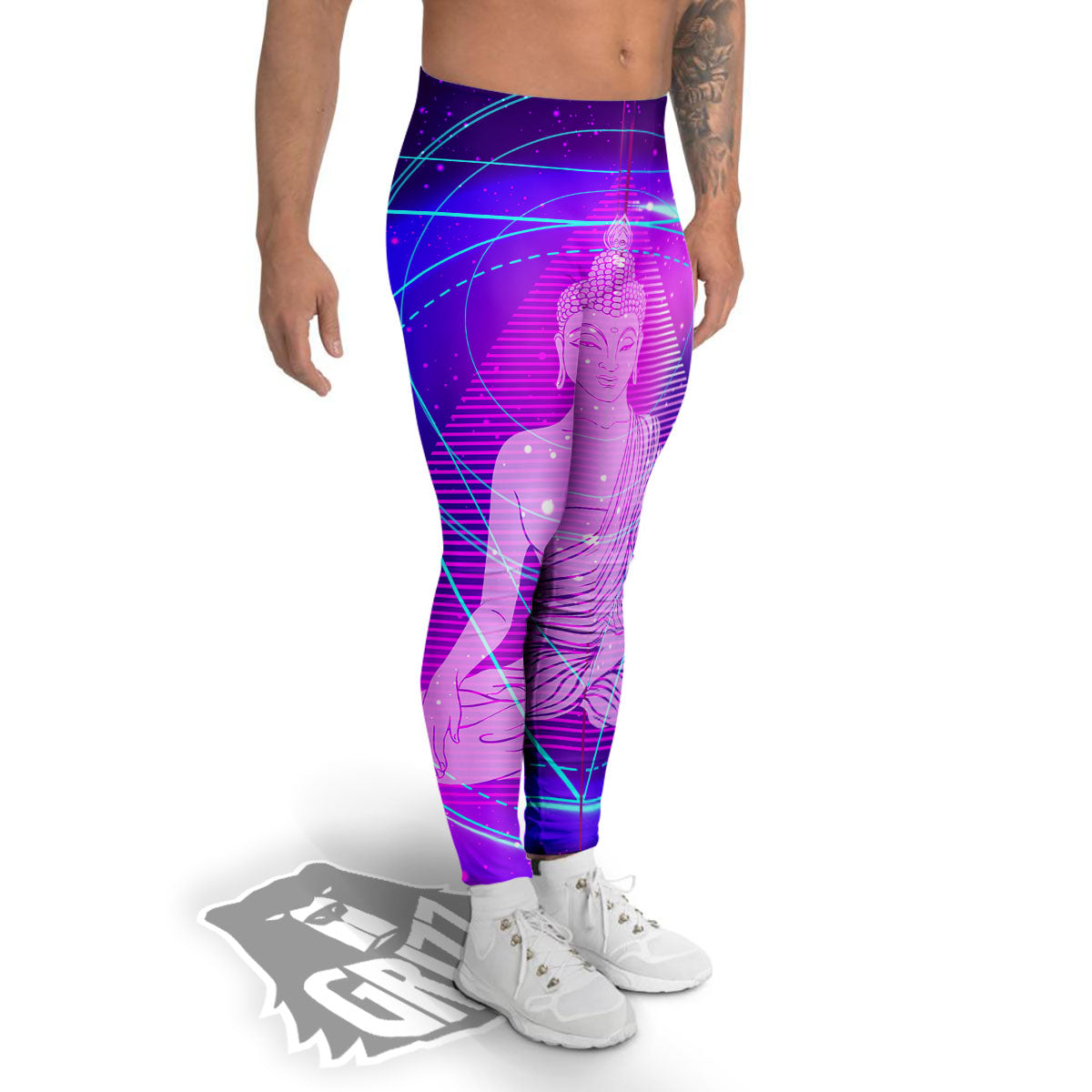 Buddha Teal And Purple Print Men's Leggings-grizzshop