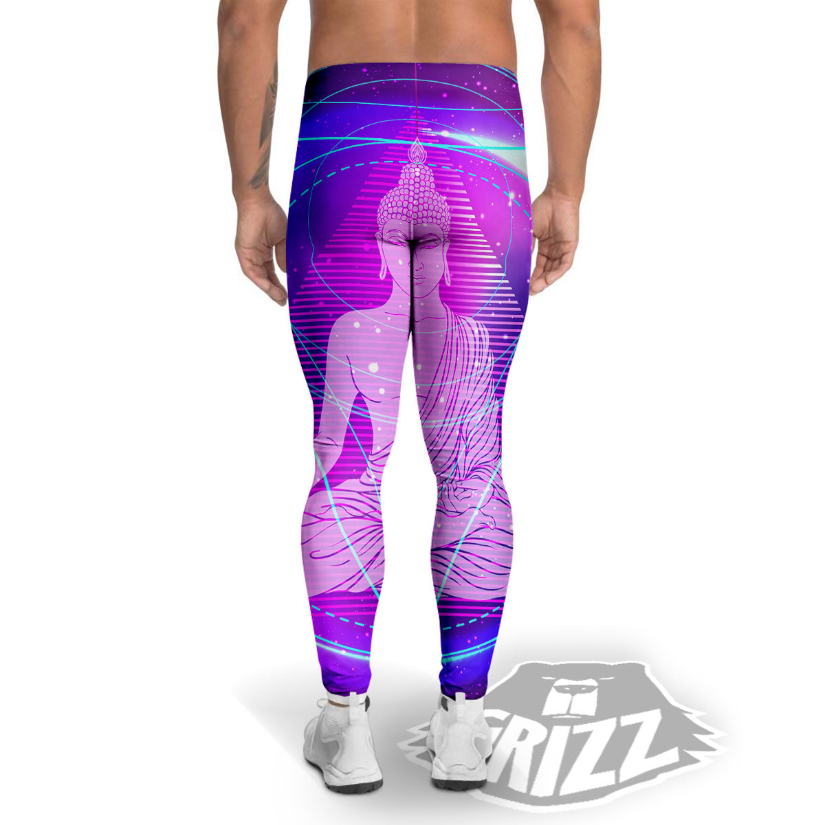 Buddha Teal And Purple Print Men's Leggings-grizzshop