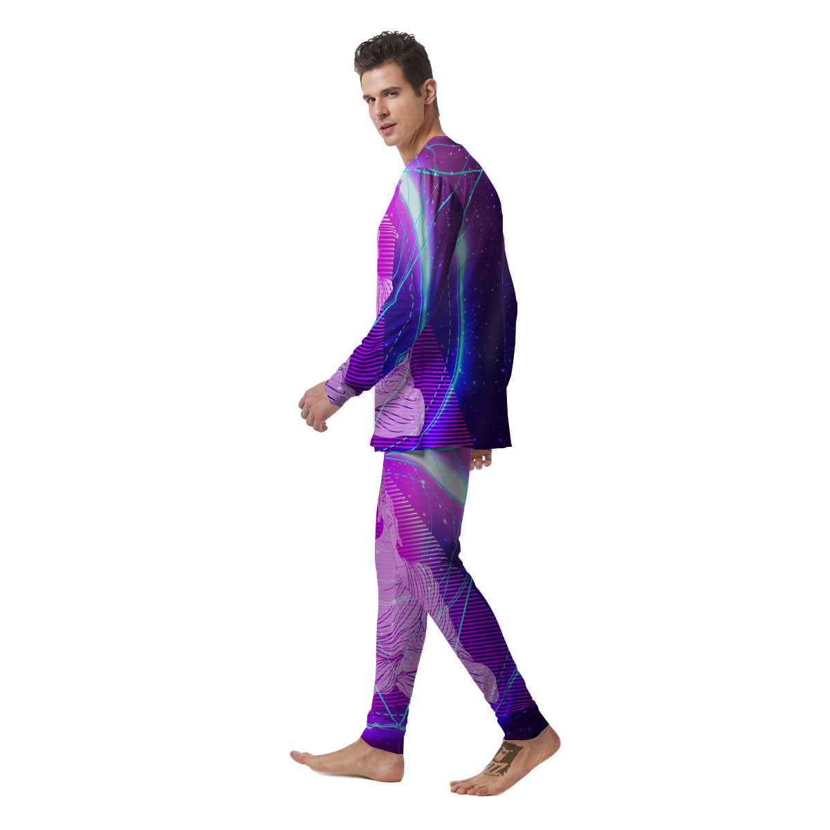 Buddha Teal And Purple Print Men's Pajamas-grizzshop