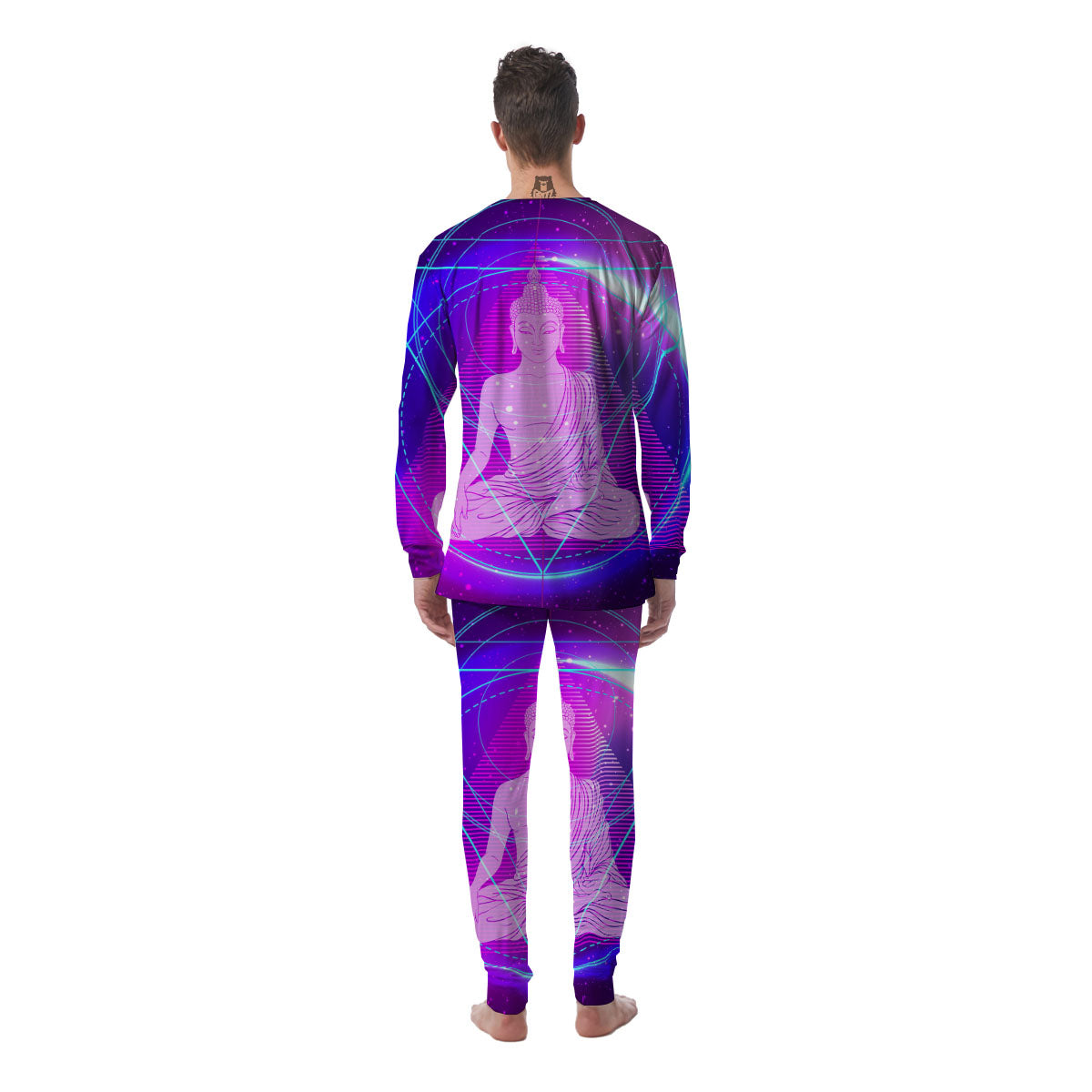 Buddha Teal And Purple Print Men's Pajamas-grizzshop