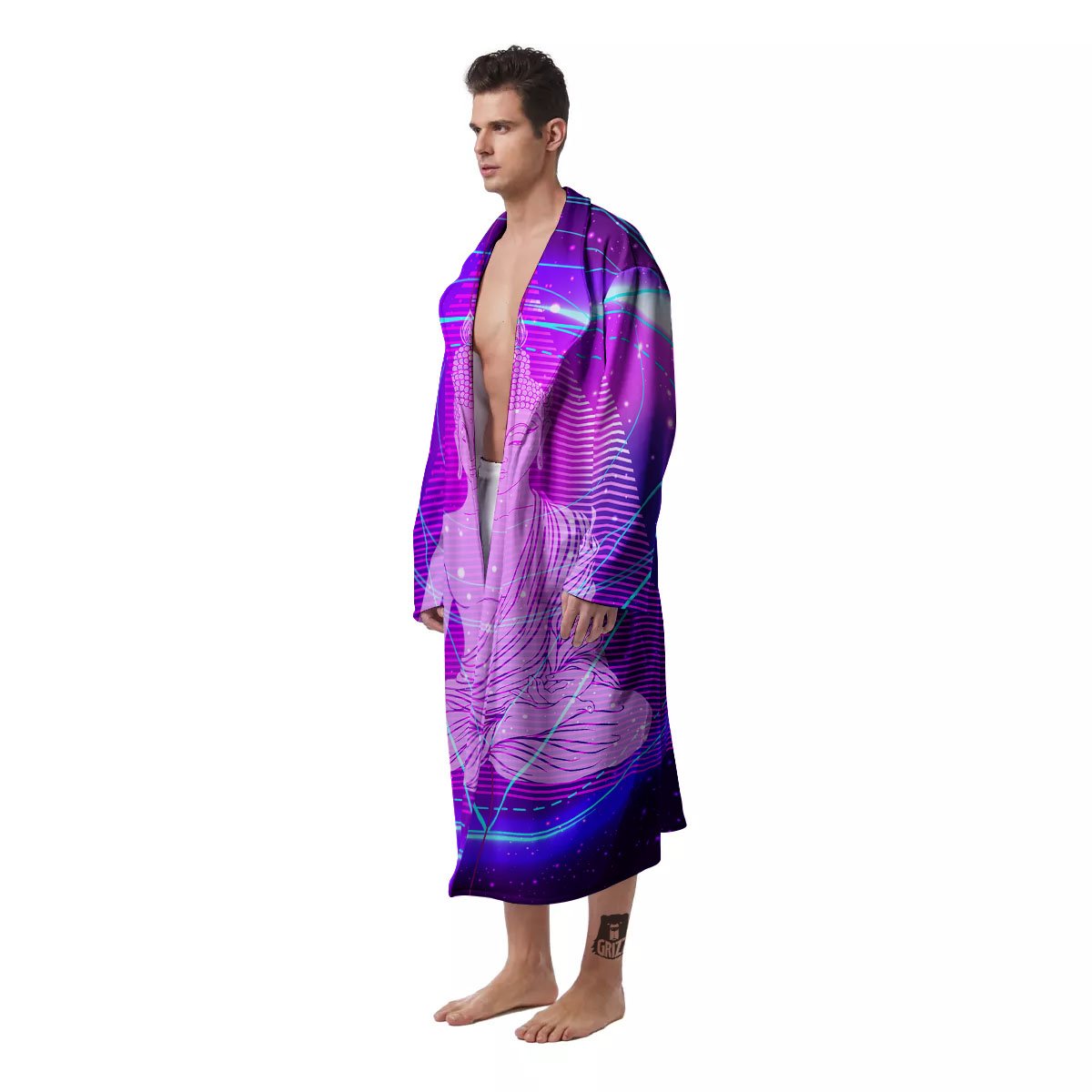 Buddha Teal And Purple Print Men's Robe-grizzshop
