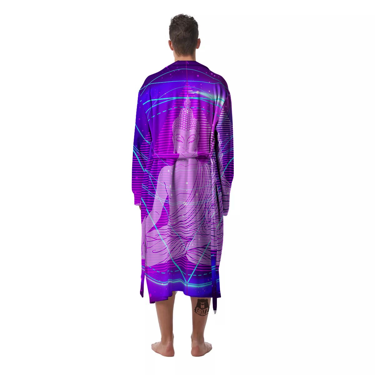 Buddha Teal And Purple Print Men's Robe-grizzshop