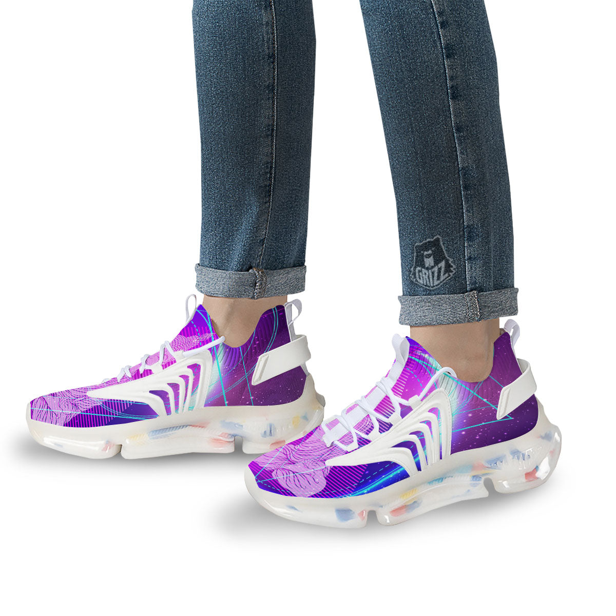 Buddha Teal And Purple Print White Gym Shoes-grizzshop