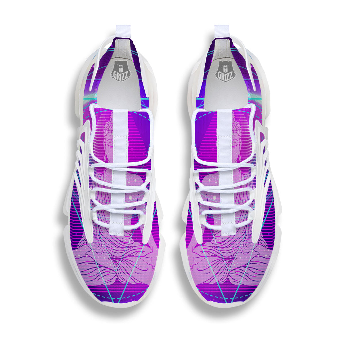 Buddha Teal And Purple Print White Gym Shoes-grizzshop