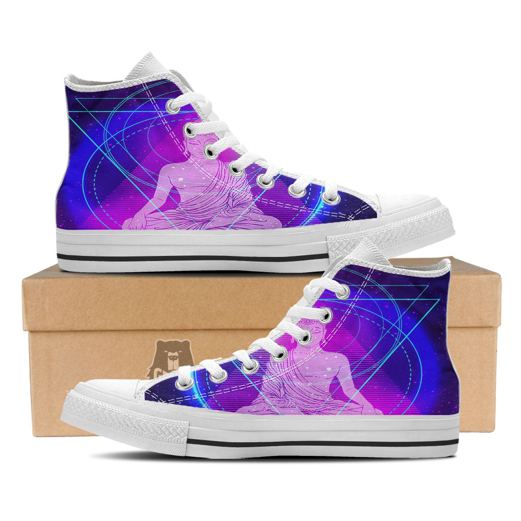 Buddha Teal And Purple Print White High Top Shoes-grizzshop