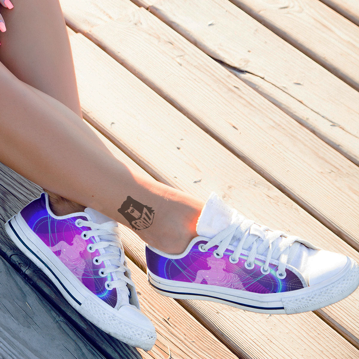 Buddha Teal And Purple Print White Low Top Shoes-grizzshop