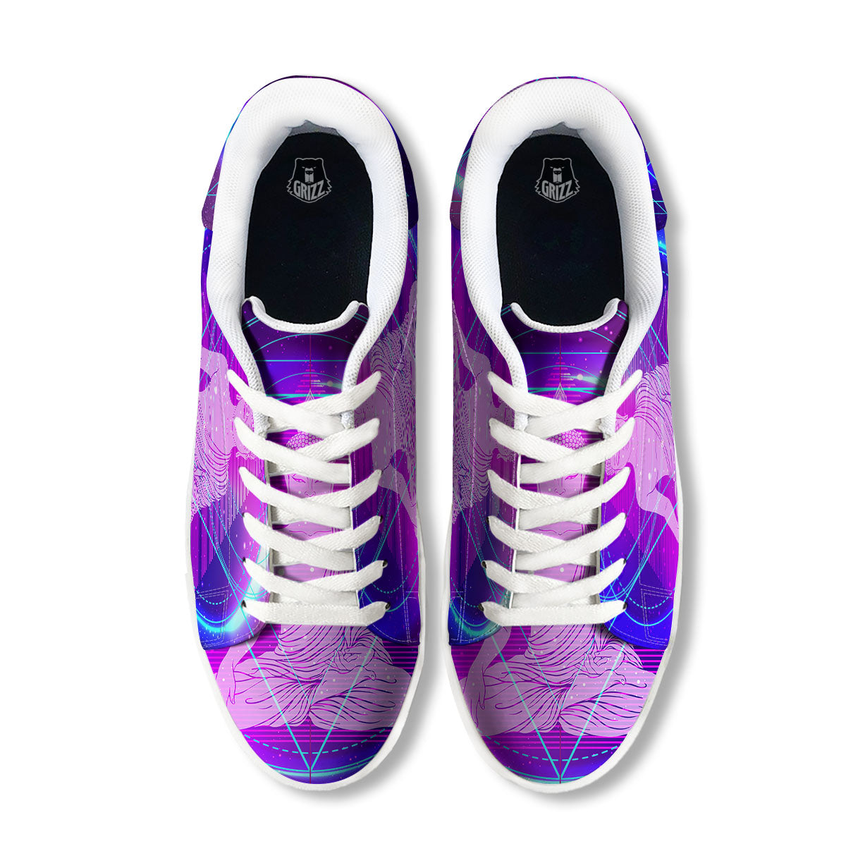 Buddha Teal And Purple Print White Low Top Sneakers-grizzshop