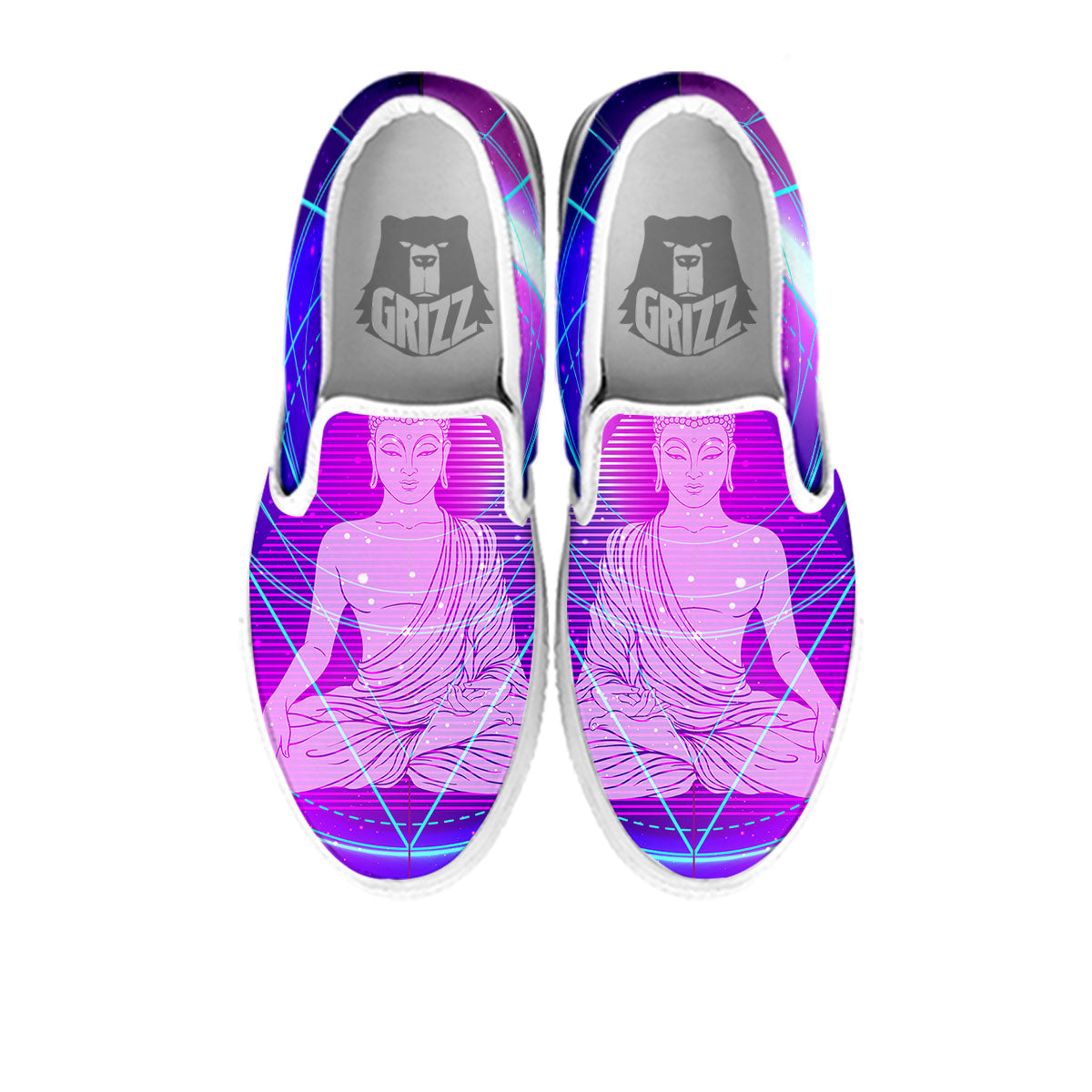 Buddha Teal And Purple Print White Slip On Shoes-grizzshop