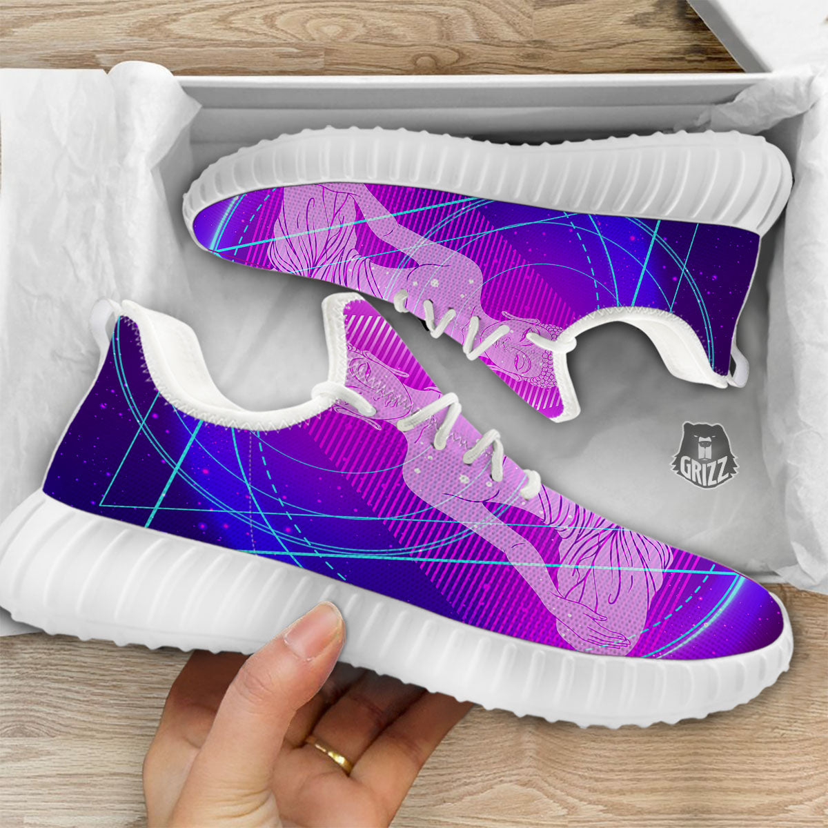 Buddha Teal And Purple Print White Walking Shoes-grizzshop