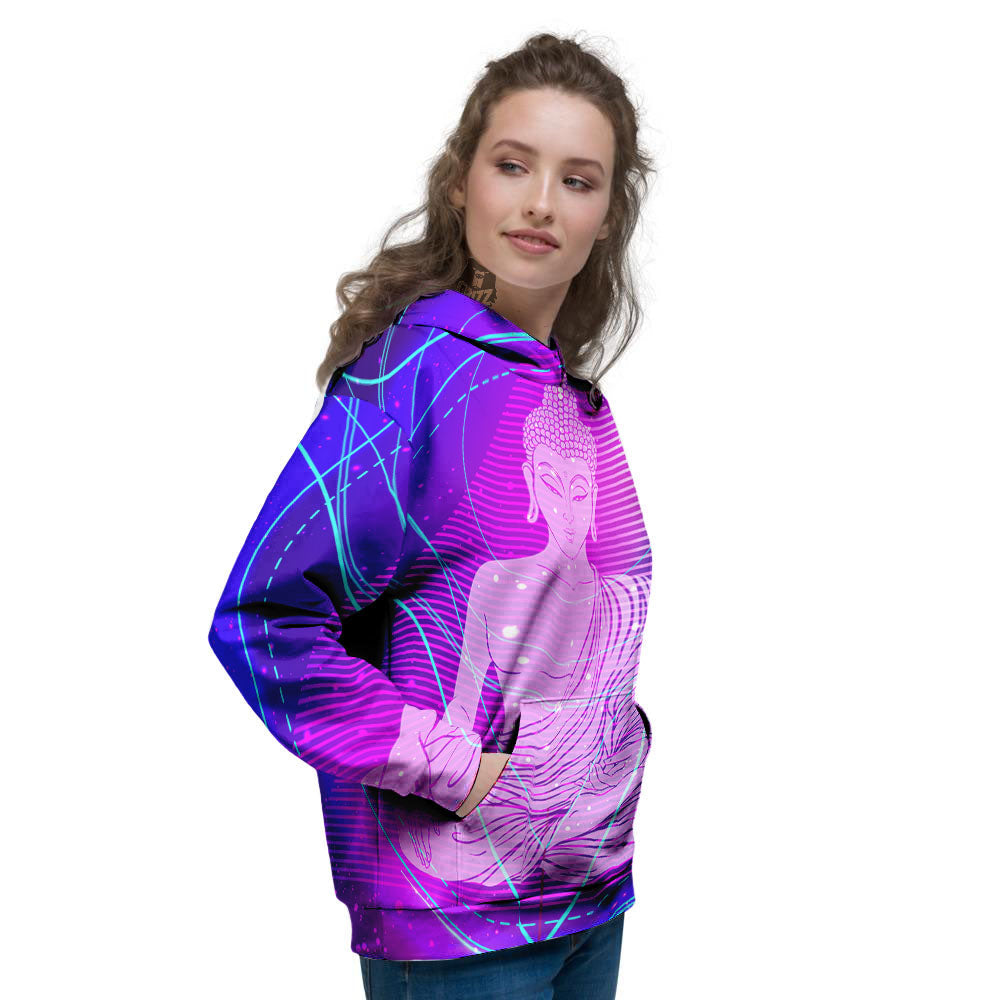 Buddha Teal And Purple Print Women's Hoodie-grizzshop