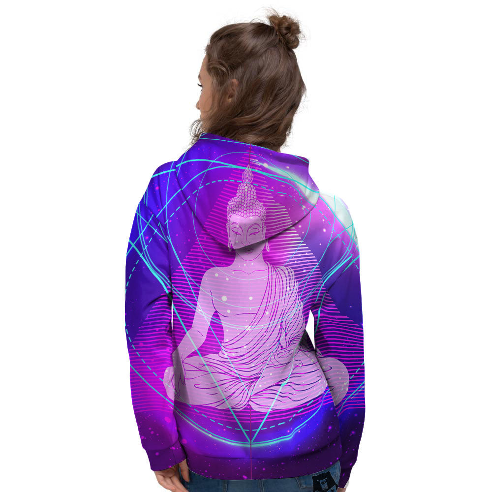 Buddha Teal And Purple Print Women's Hoodie-grizzshop