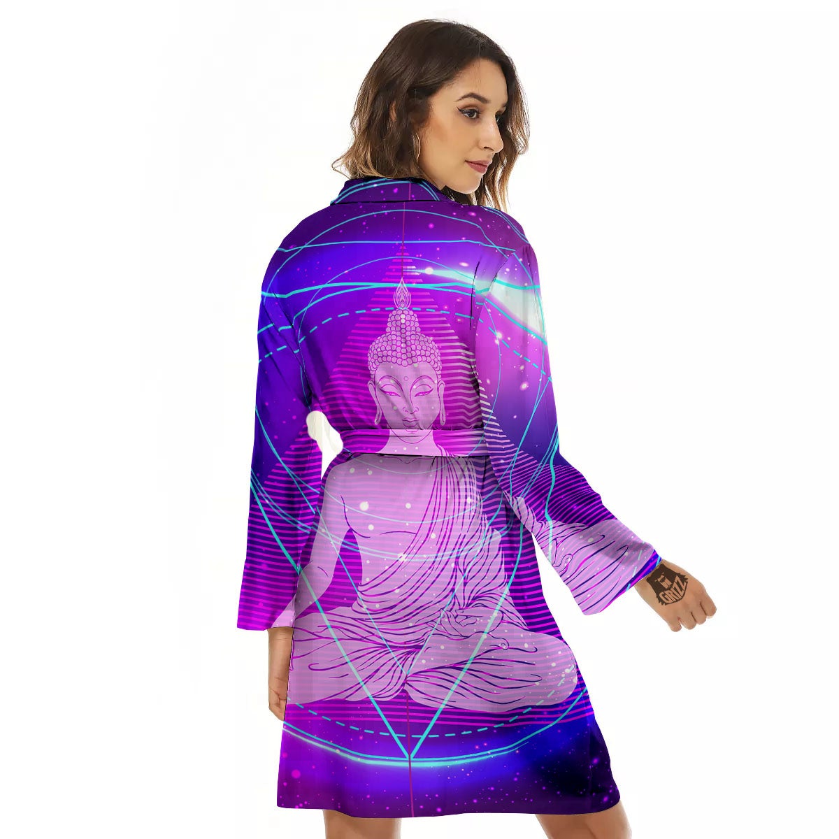 Buddha Teal And Purple Print Women's Robe-grizzshop