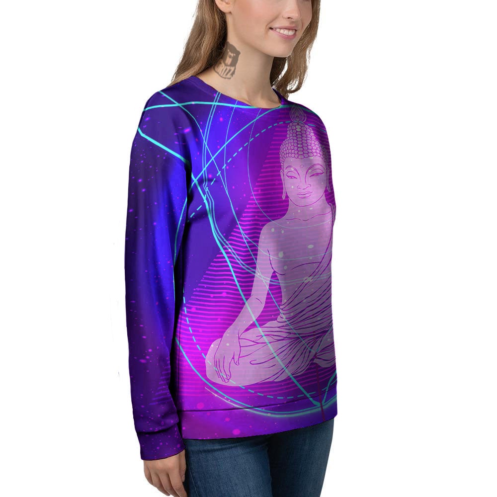 Buddha Teal And Purple Print Women's Sweatshirt-grizzshop