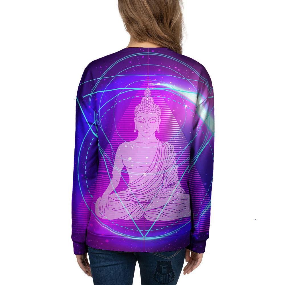 Buddha Teal And Purple Print Women's Sweatshirt-grizzshop