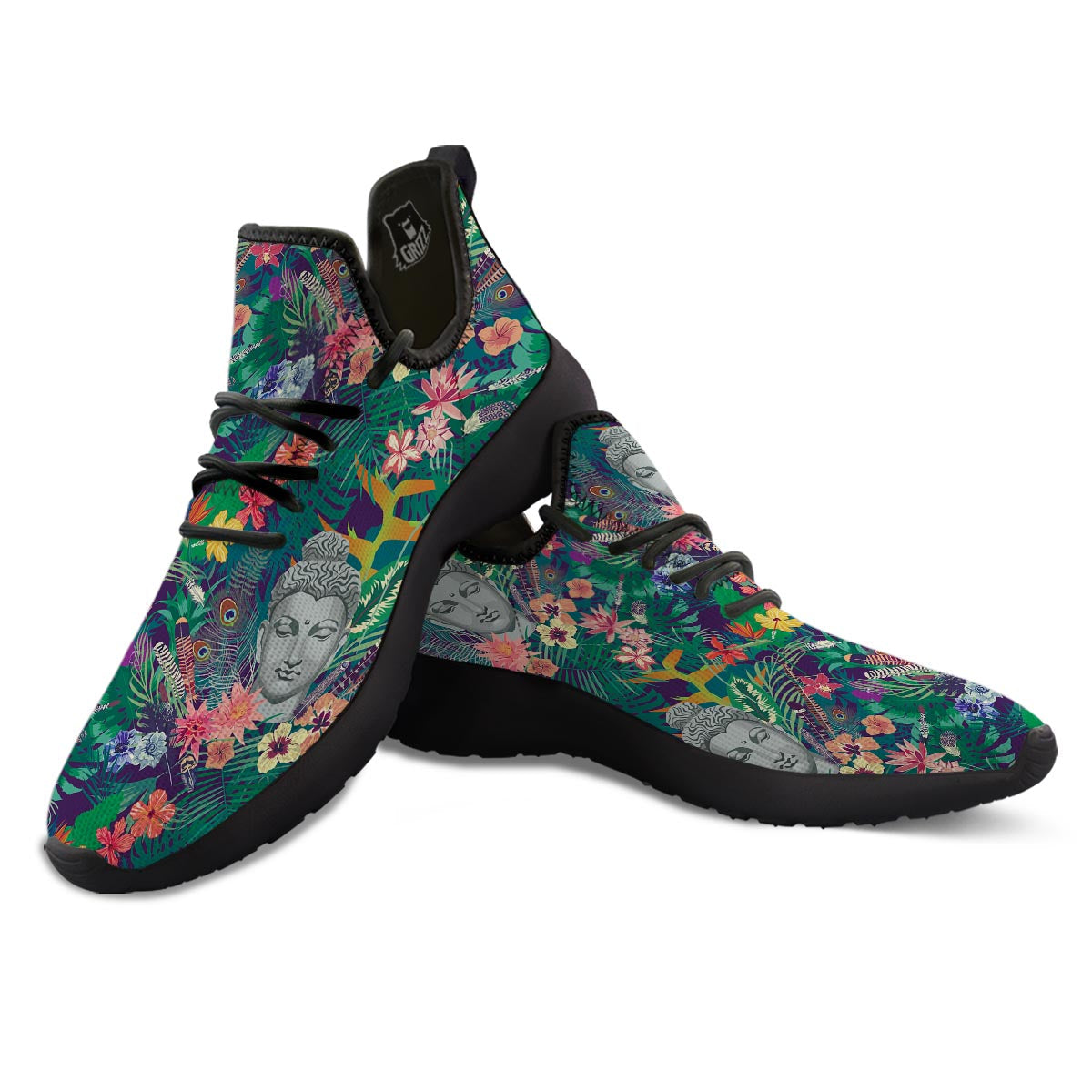 Buddha Tropical Print Pattern Black Athletic Shoes-grizzshop