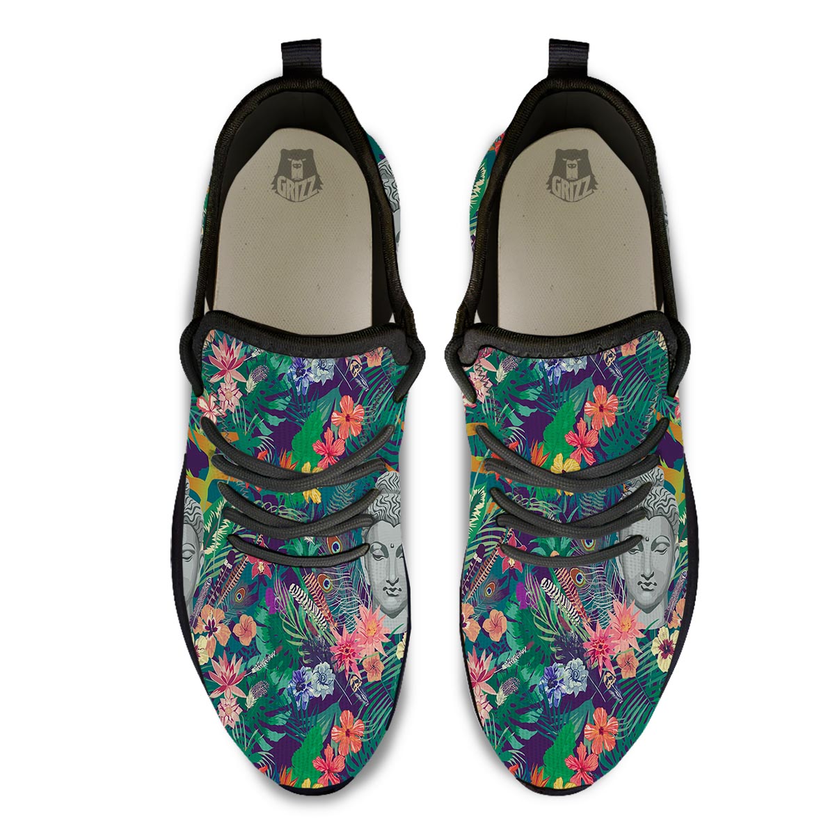 Buddha Tropical Print Pattern Black Athletic Shoes-grizzshop