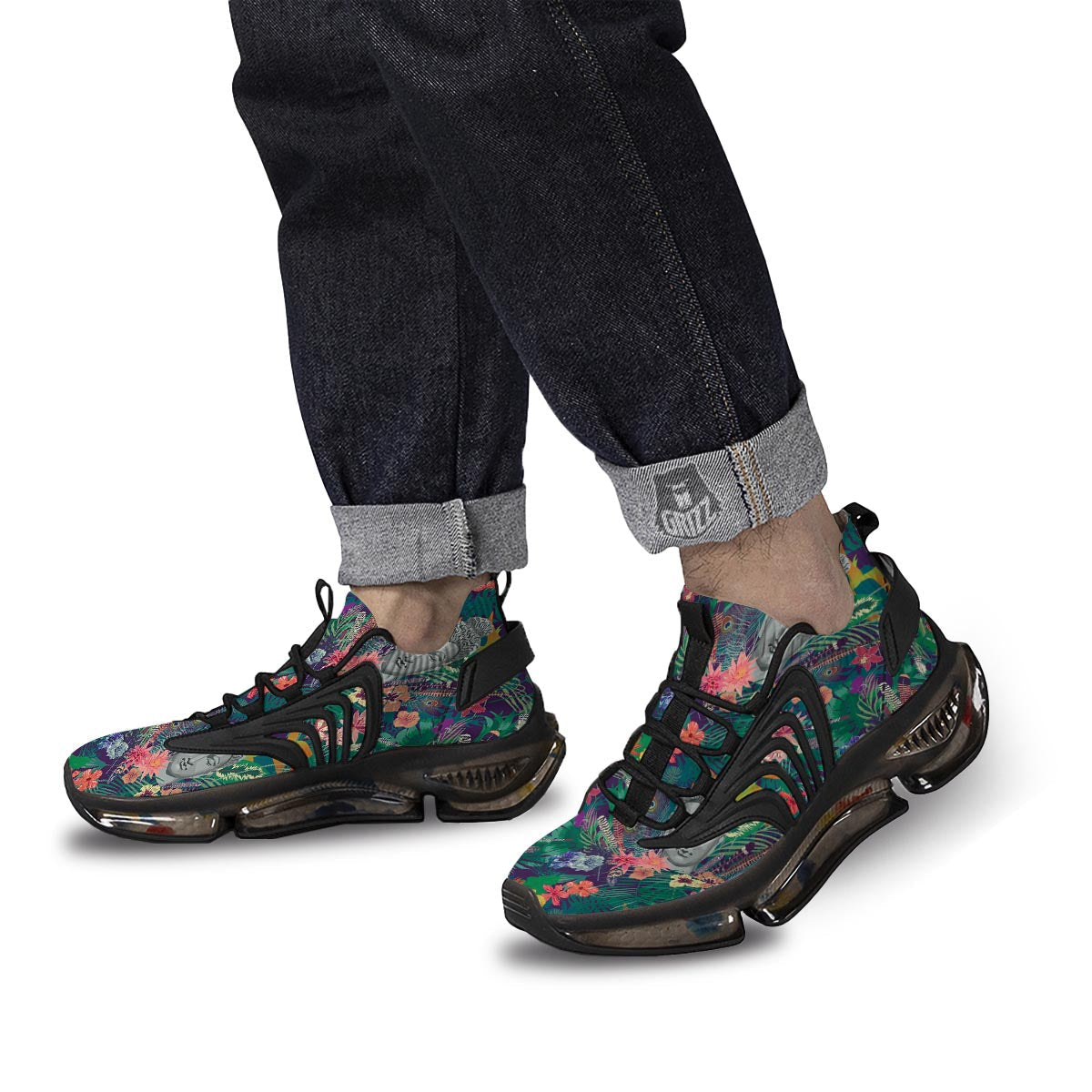 Buddha Tropical Print Pattern Black Gym Shoes-grizzshop