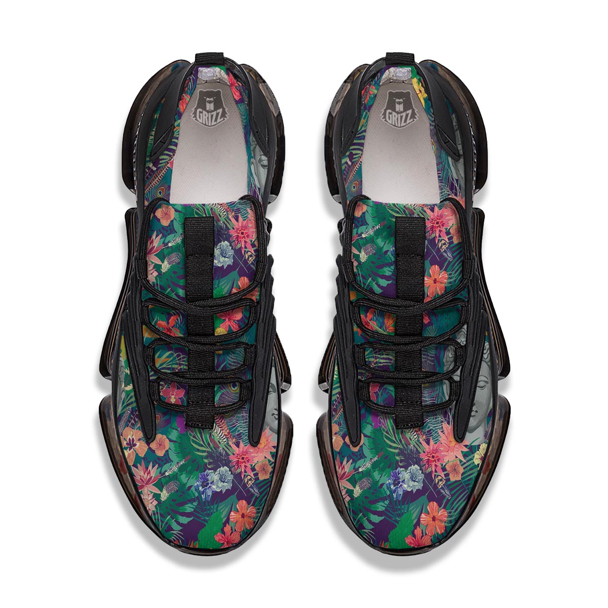 Buddha Tropical Print Pattern Black Gym Shoes-grizzshop