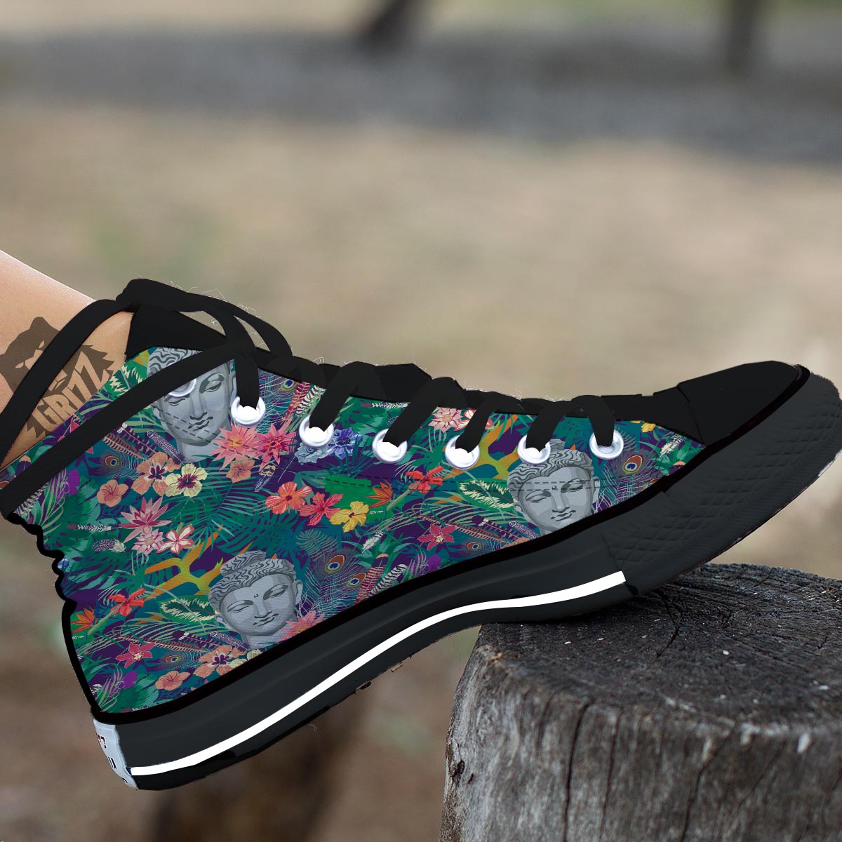 Buddha Tropical Print Pattern Black High Top Shoes-grizzshop