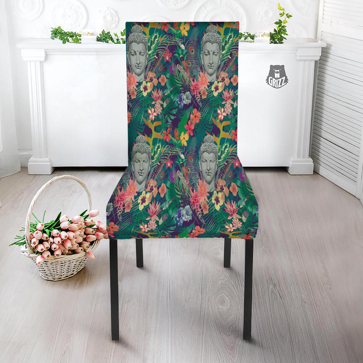 Buddha Tropical Print Pattern Dining Chair Slipcover-grizzshop