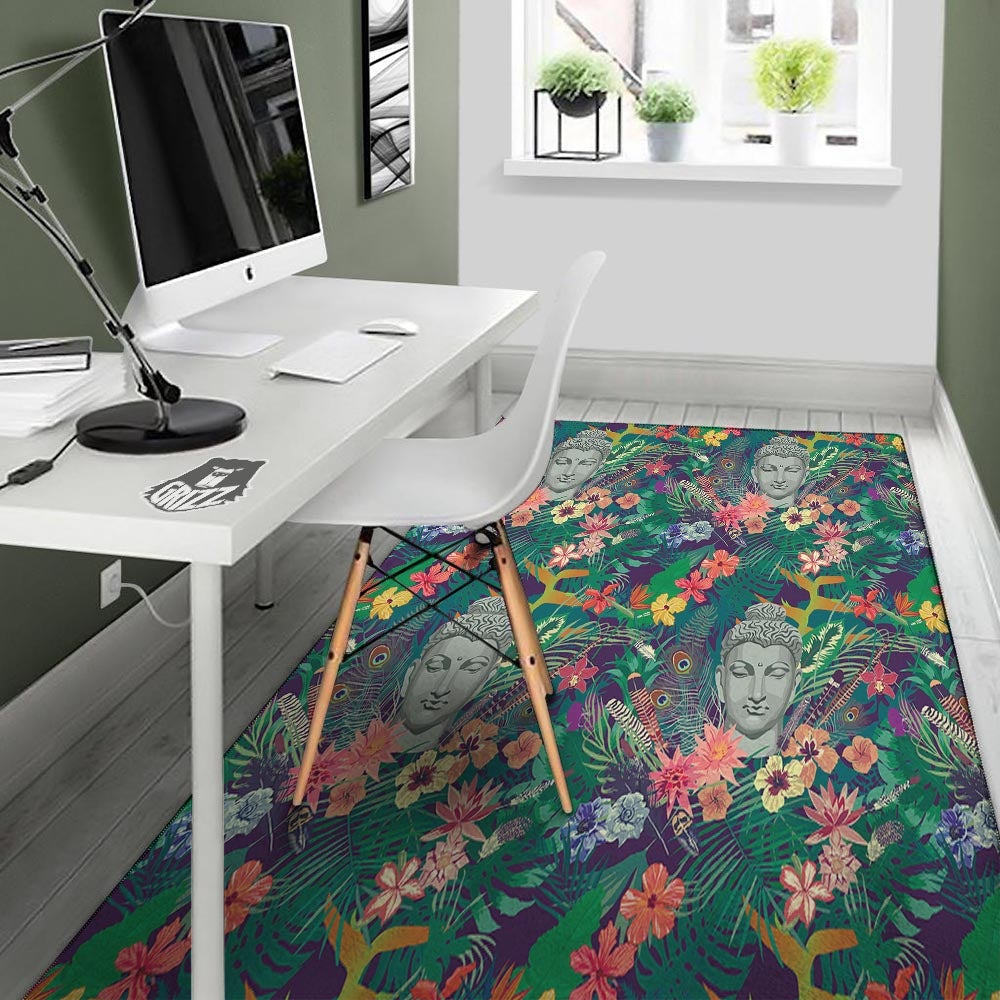 Buddha Tropical Print Pattern Floor Mat-grizzshop
