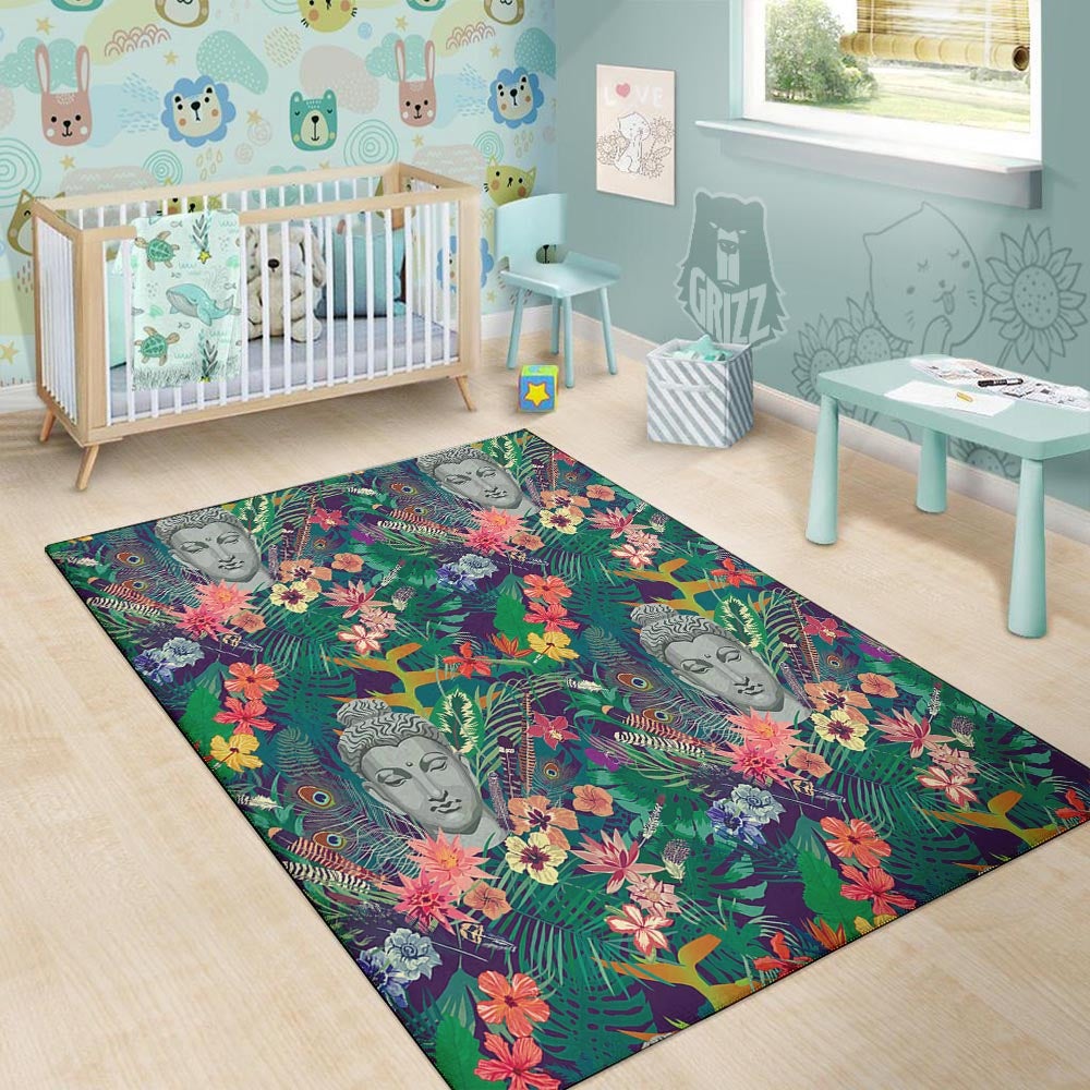 Buddha Tropical Print Pattern Floor Mat-grizzshop