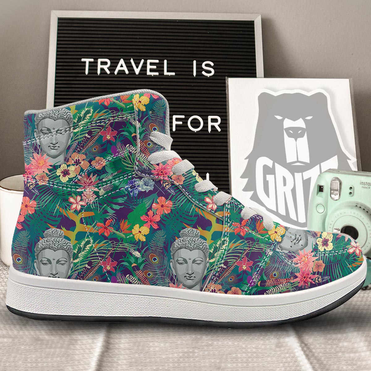Buddha Tropical Print Pattern High Top Sneakers-grizzshop
