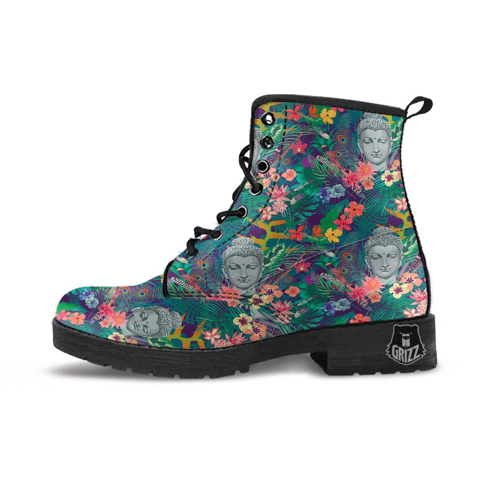 Buddha Tropical Print Pattern Leather Boots-grizzshop