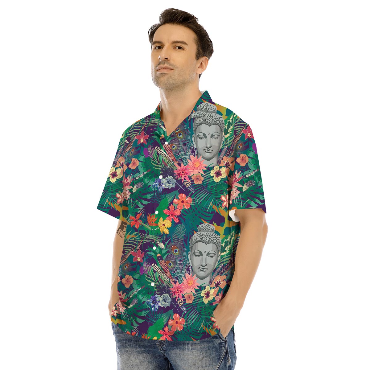 Buddha Tropical Print Pattern Men's Hawaiian Shirt-grizzshop