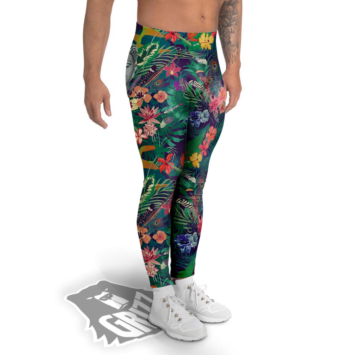 Buddha Tropical Print Pattern Men's Leggings-grizzshop
