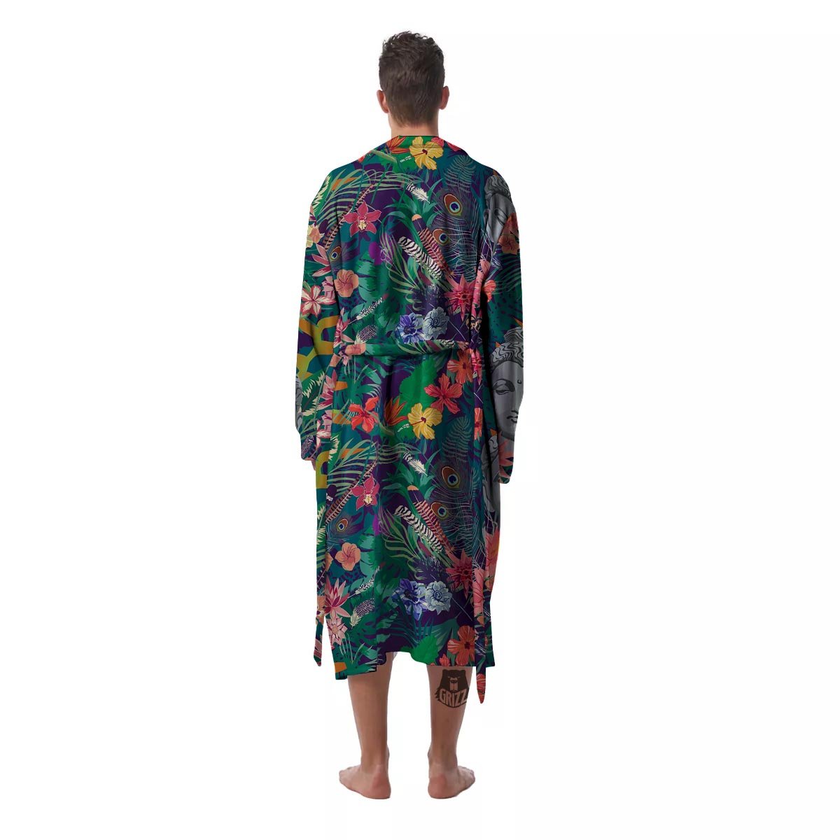 Buddha Tropical Print Pattern Men's Robe-grizzshop