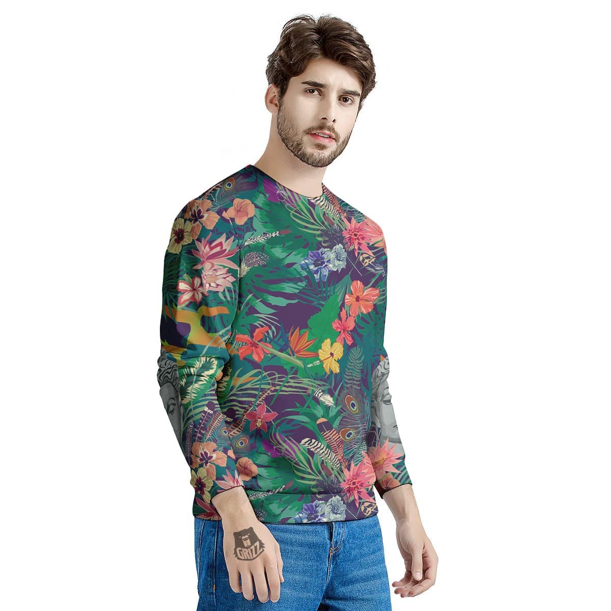 Buddha Tropical Print Pattern Men's Sweatshirt-grizzshop