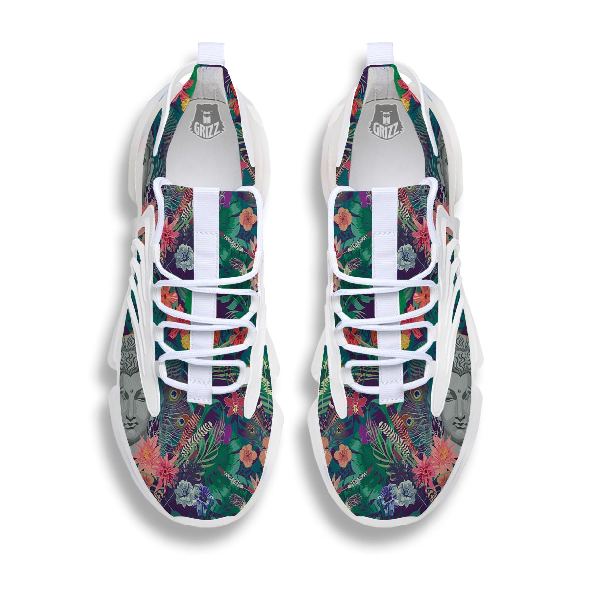 Buddha Tropical Print Pattern White Gym Shoes-grizzshop