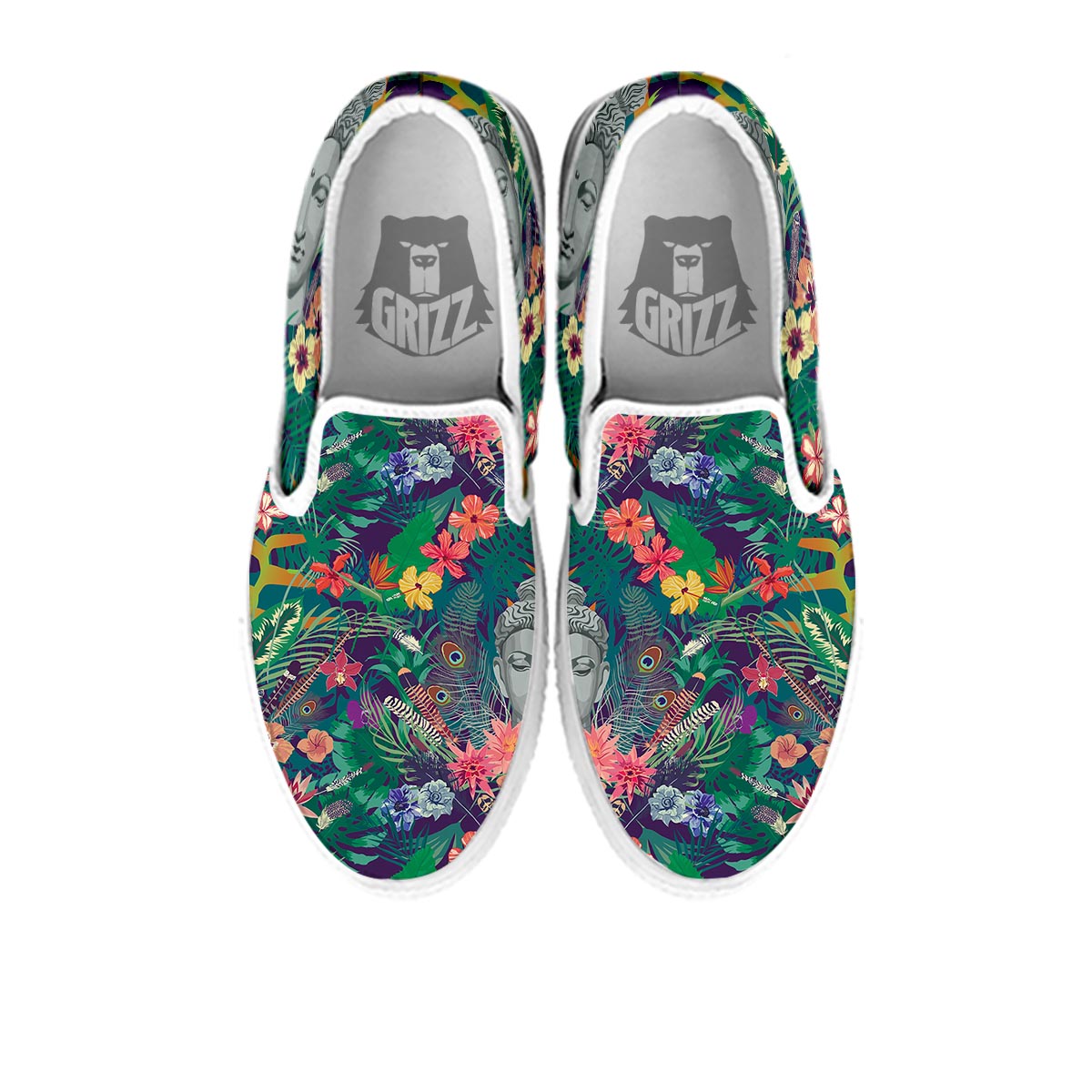 Buddha Tropical Print Pattern White Slip On Shoes-grizzshop