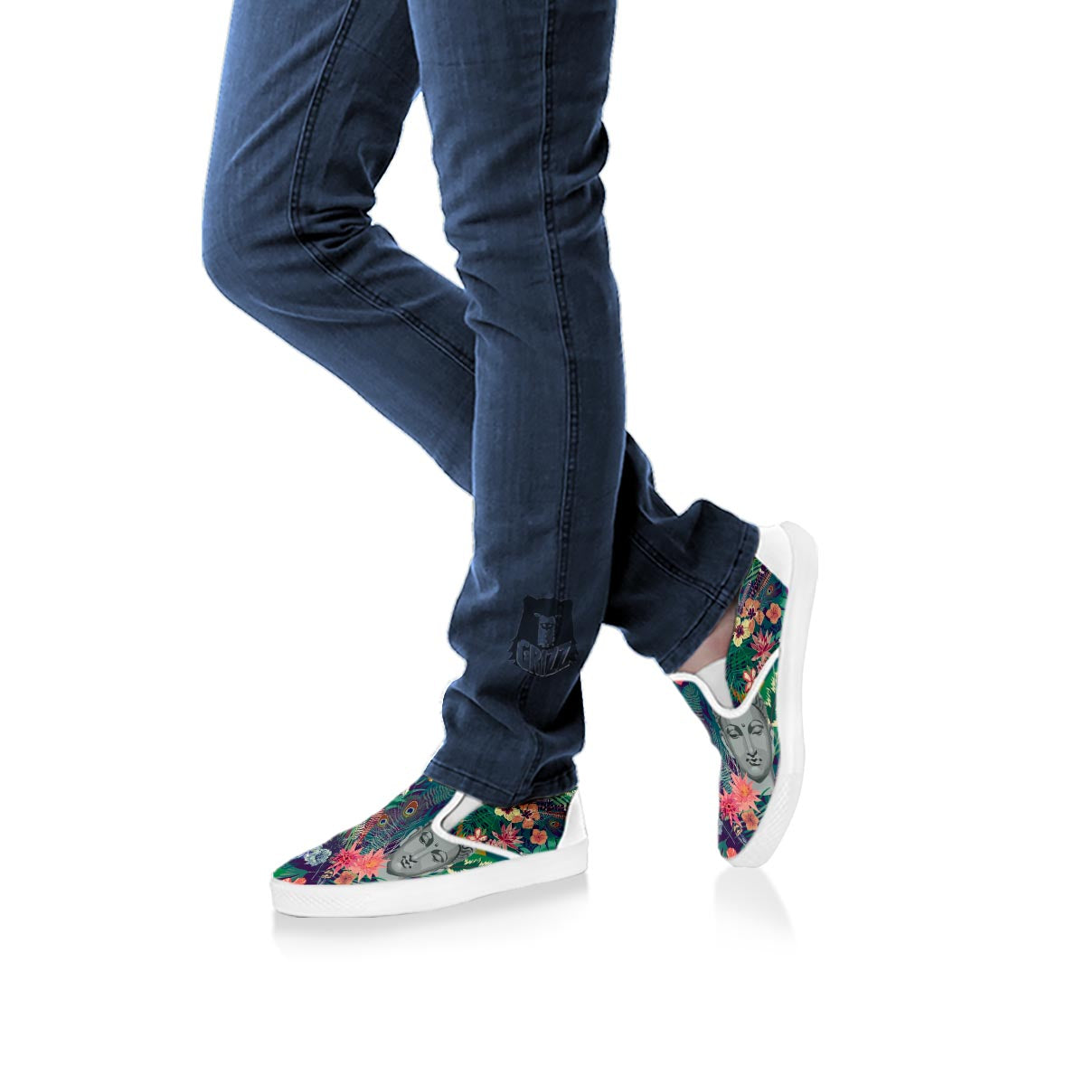 Buddha Tropical Print Pattern White Slip On Shoes-grizzshop