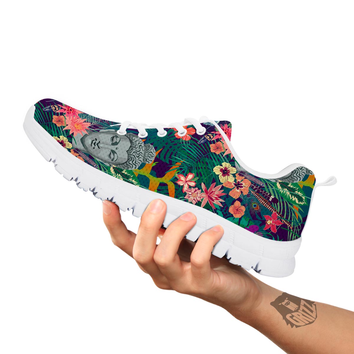 Buddha Tropical Print Pattern White Sneaker-grizzshop