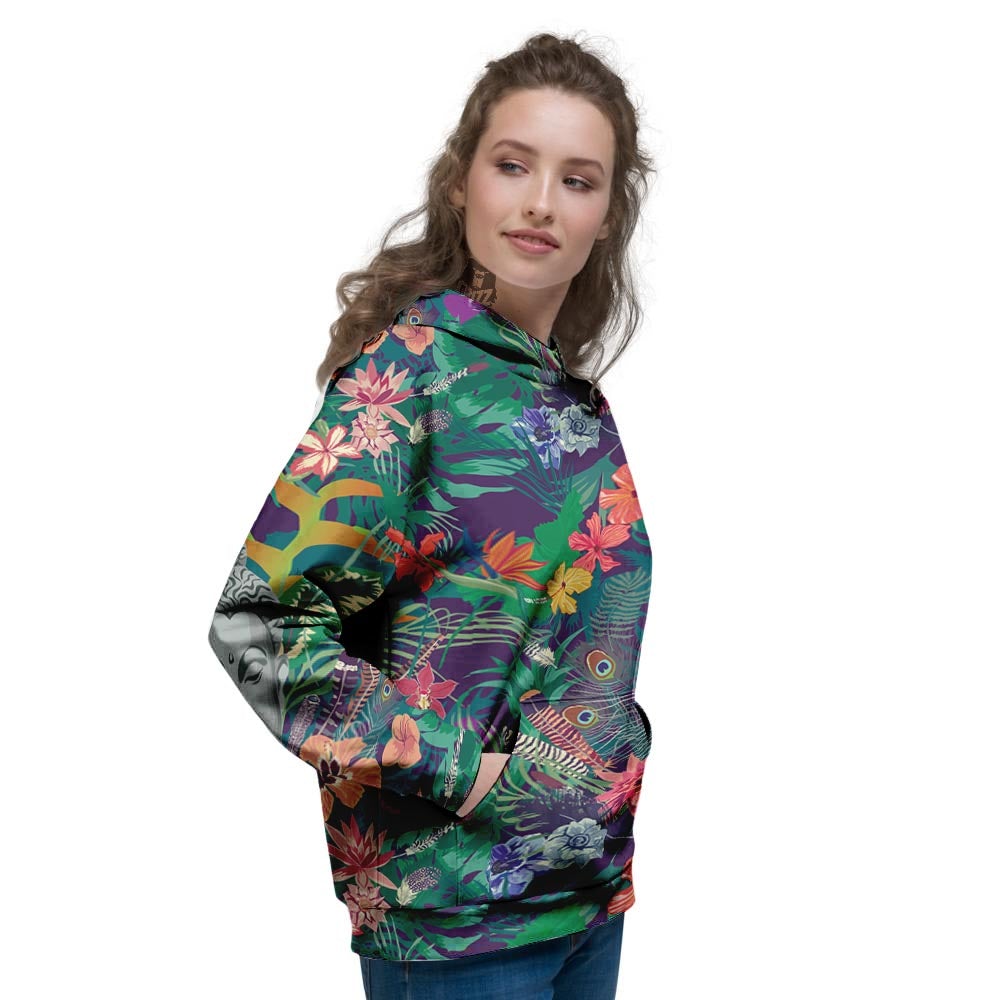 Buddha Tropical Print Pattern Women's Hoodie-grizzshop
