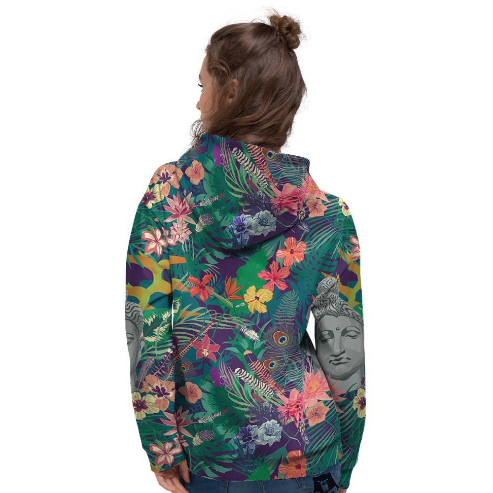 Buddha Tropical Print Pattern Women's Hoodie-grizzshop