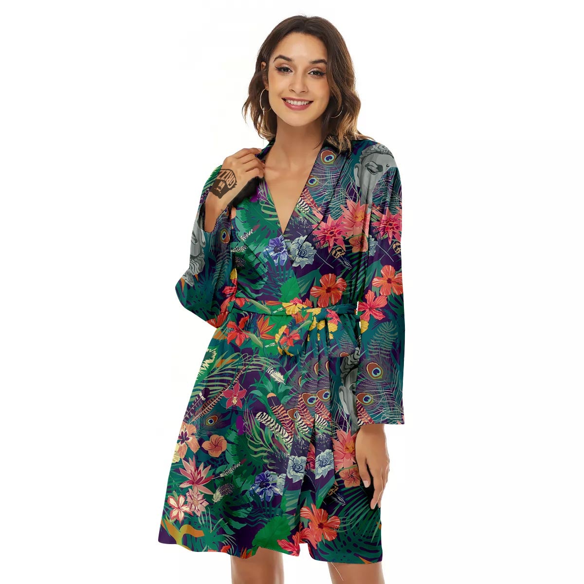 Buddha Tropical Print Pattern Women's Robe-grizzshop