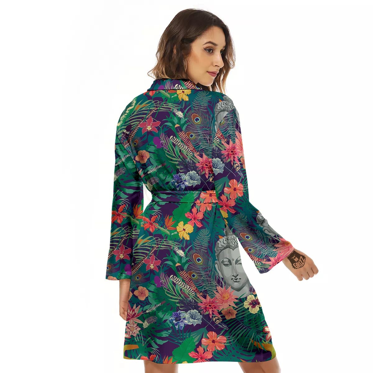 Buddha Tropical Print Pattern Women's Robe-grizzshop