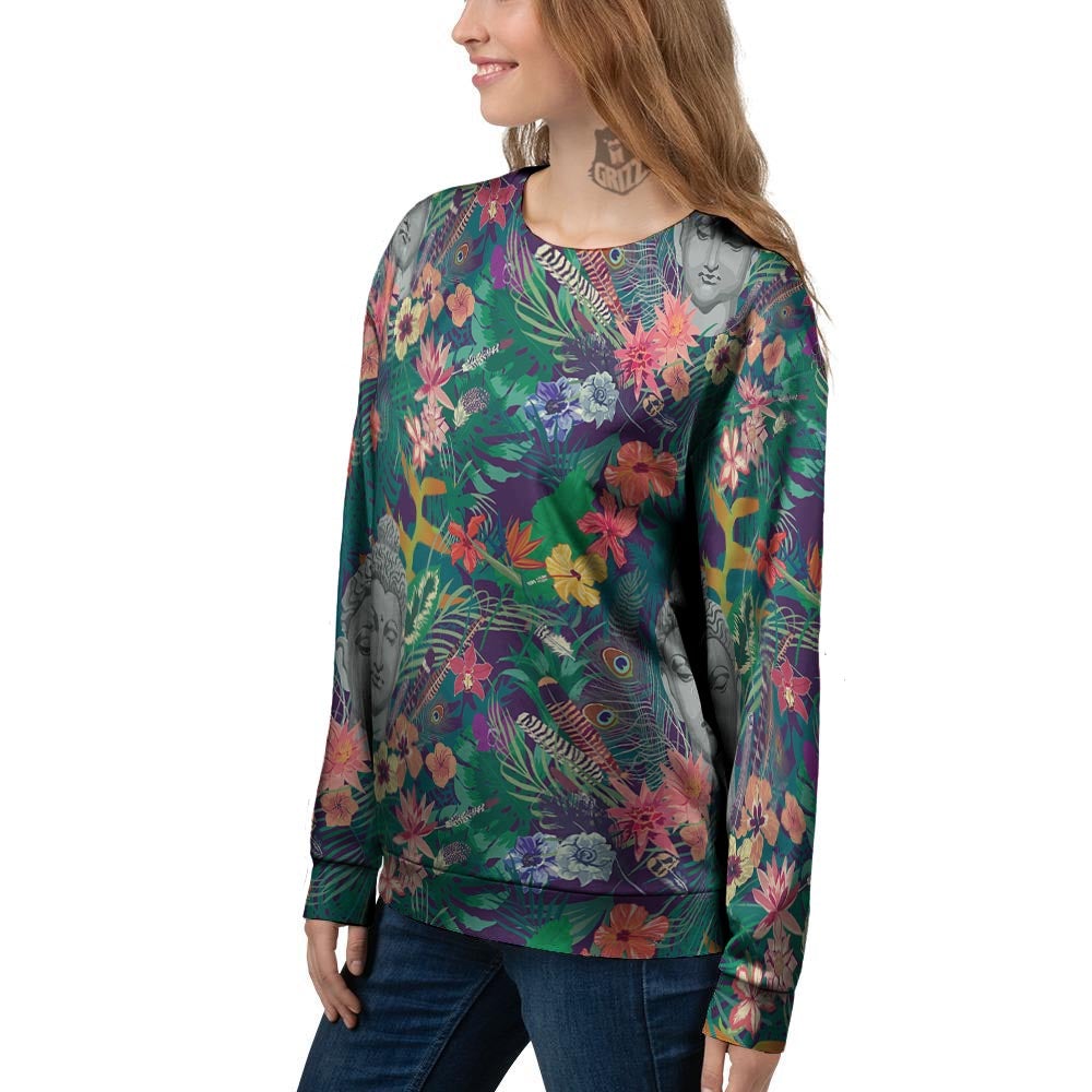 Buddha Tropical Print Pattern Women's Sweatshirt-grizzshop