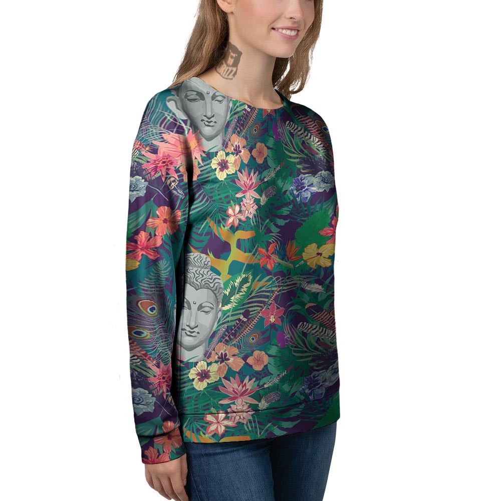 Buddha Tropical Print Pattern Women's Sweatshirt-grizzshop