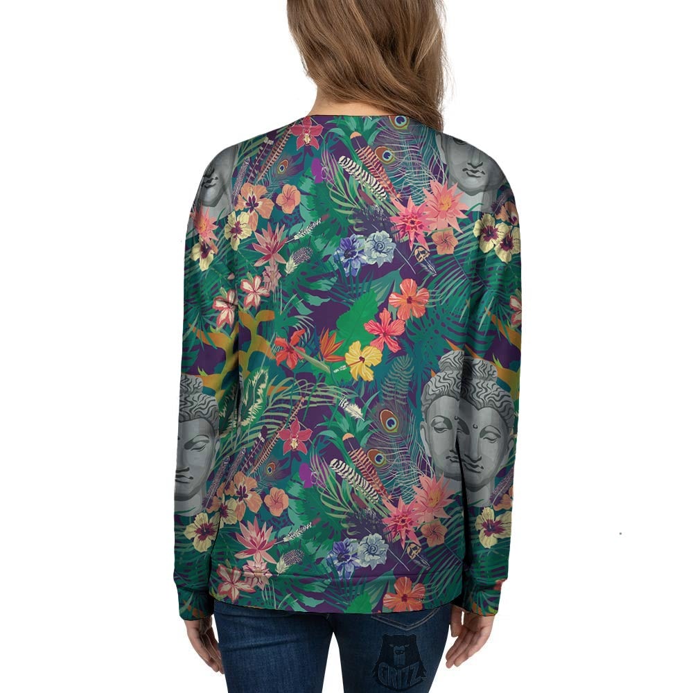 Buddha Tropical Print Pattern Women's Sweatshirt-grizzshop