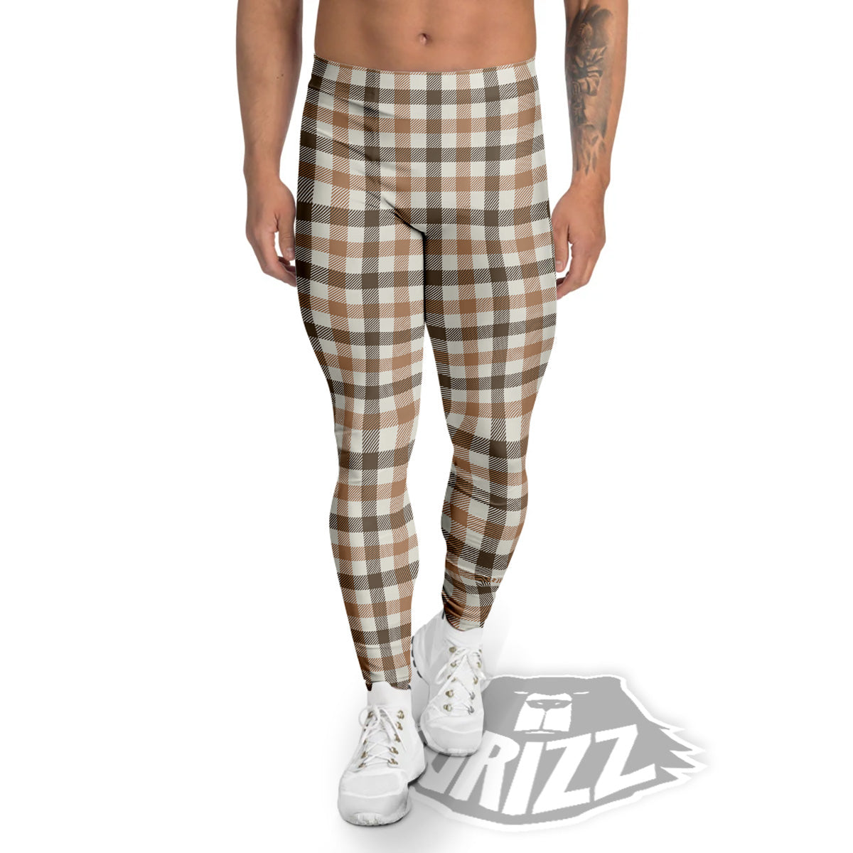 Buffalo Check Beige And Brown Print Men's Leggings-grizzshop
