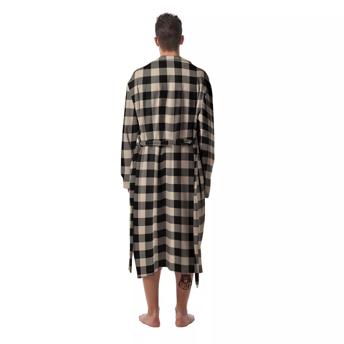 Buffalo Check Black And Beige Print Men's Robe-grizzshop