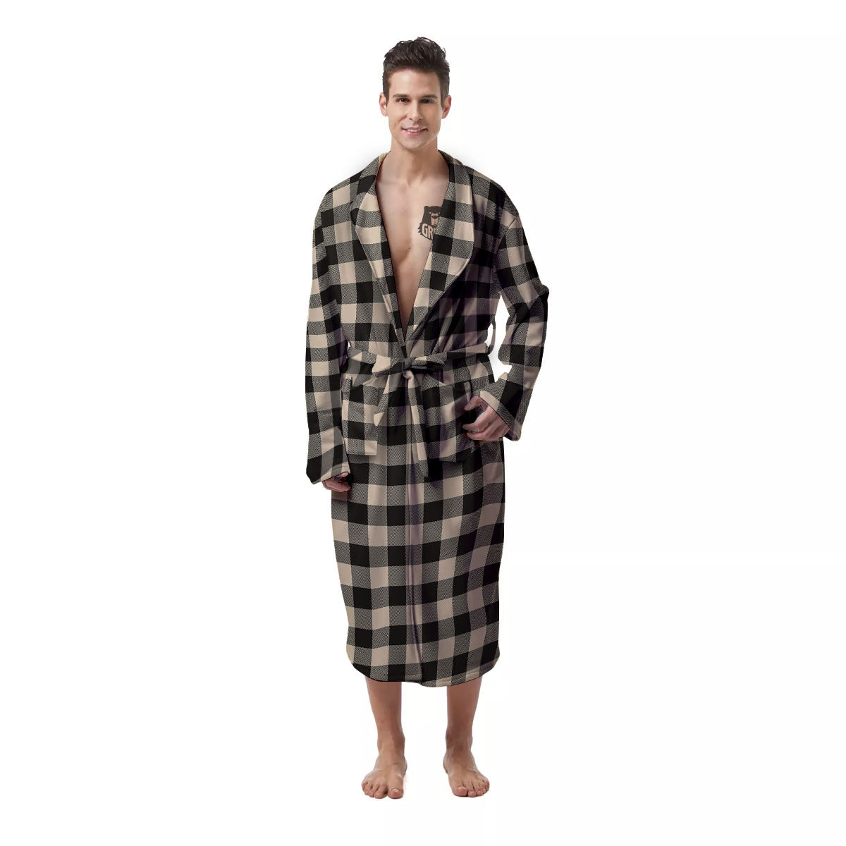 Abstract Neon Cow Print Men's Robe