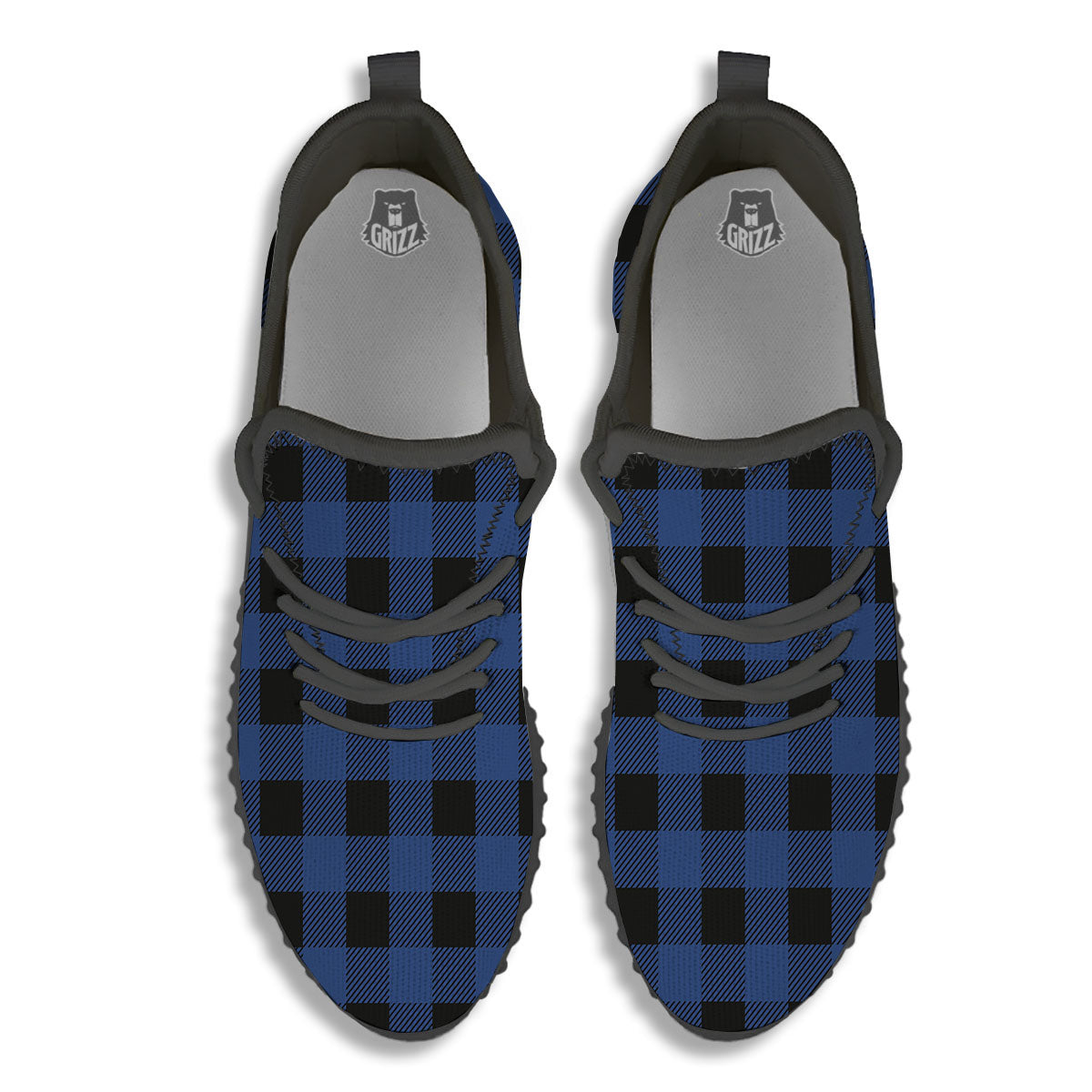 Buffalo Check Black And Blue Print Black Walking Shoes-grizzshop