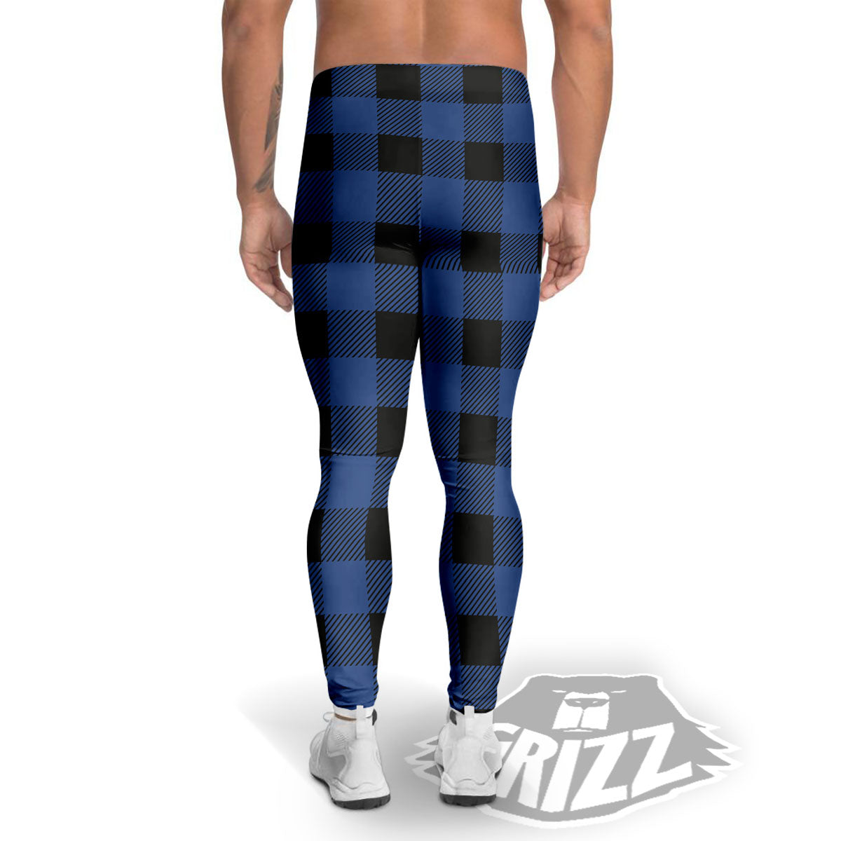 Buffalo Check Black And Blue Print Men's Leggings-grizzshop